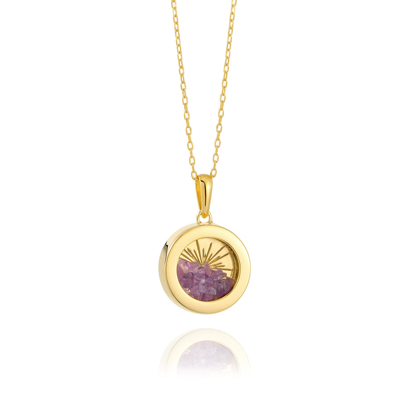 Rachel Jackson Small Deco Sun Amulet Birthstone Necklace Amethyst - Gold | Mocha Australia