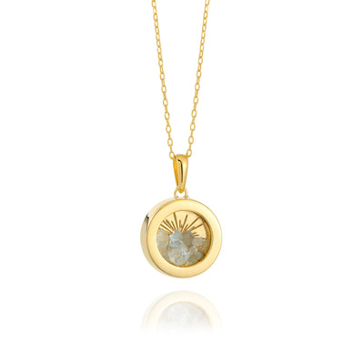 Rachel Jackson Small Deco Sun Amulet Birthstone Necklace Aquamarine - Gold | Mocha Australia