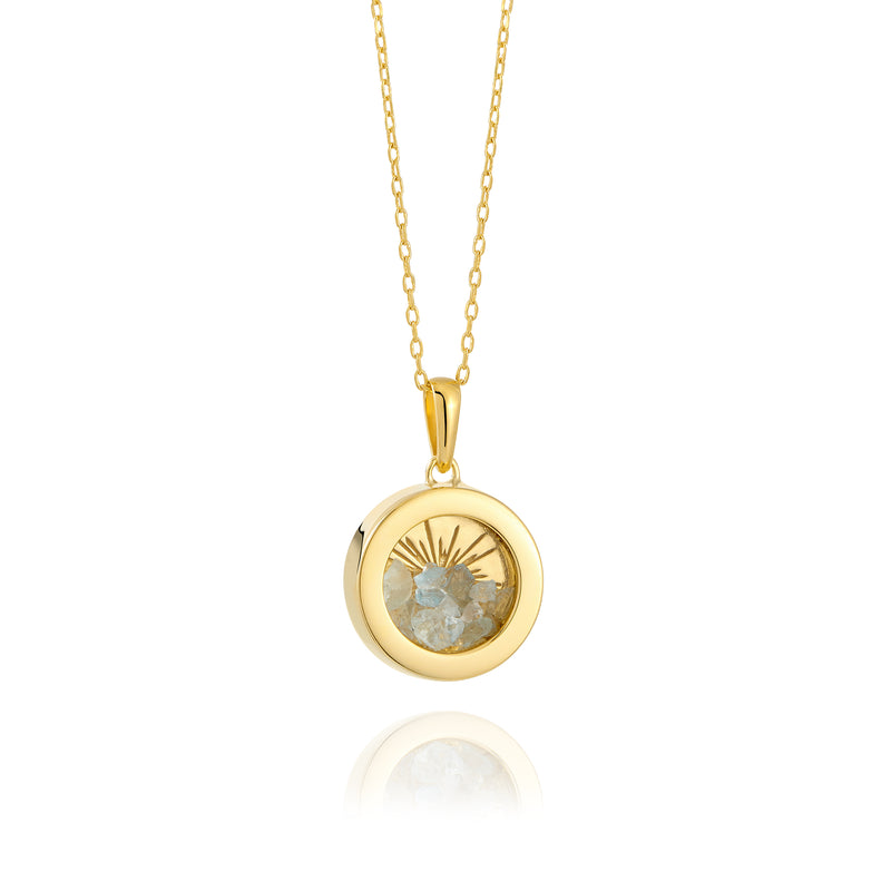 Rachel Jackson Small Deco Sun Amulet Birthstone Necklace Aquamarine - Gold | Mocha Australia