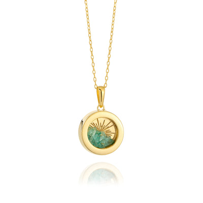 Rachel Jackson Small Deco Sun Amulet Birthstone Necklace Emerald - Gold | Mocha Australia