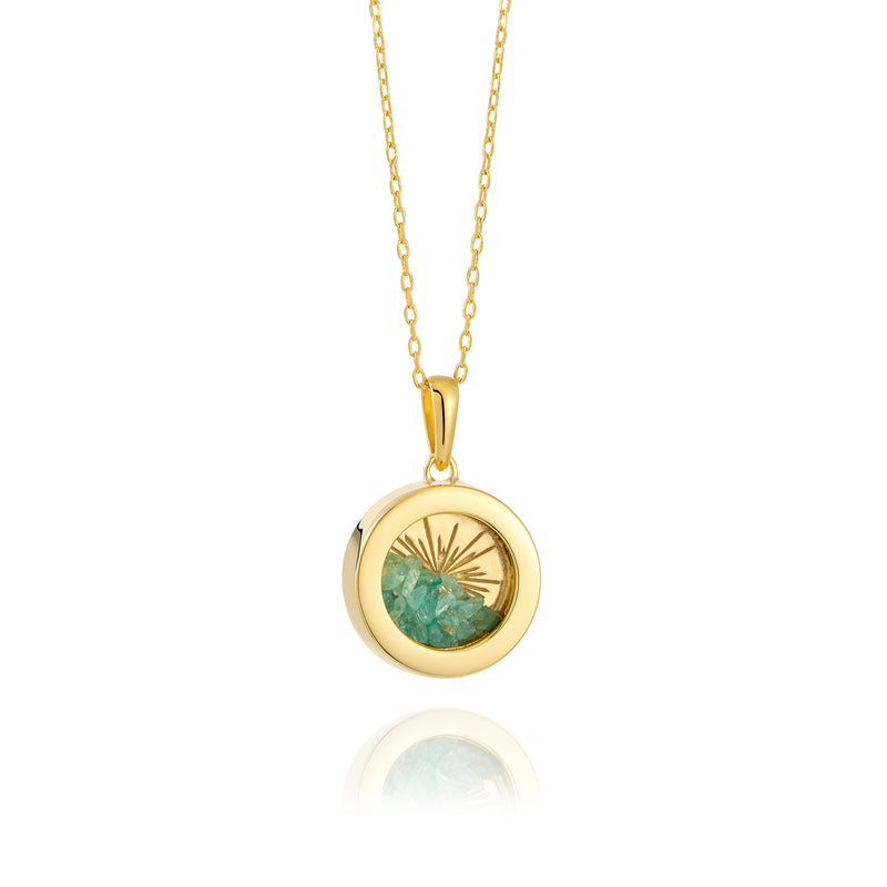 Rachel Jackson Small Deco Sun Amulet Birthstone Necklace Emerald - Gold | Mocha Australia