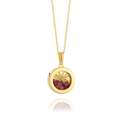 Rachel Jackson Small Deco Sun Amulet Birthstone Necklace Garnet - Gold | Mocha Australia