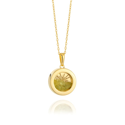 Rachel Jackson Small Deco Sun Amulet Birthstone Necklace Peridot - Gold | Mocha Australia