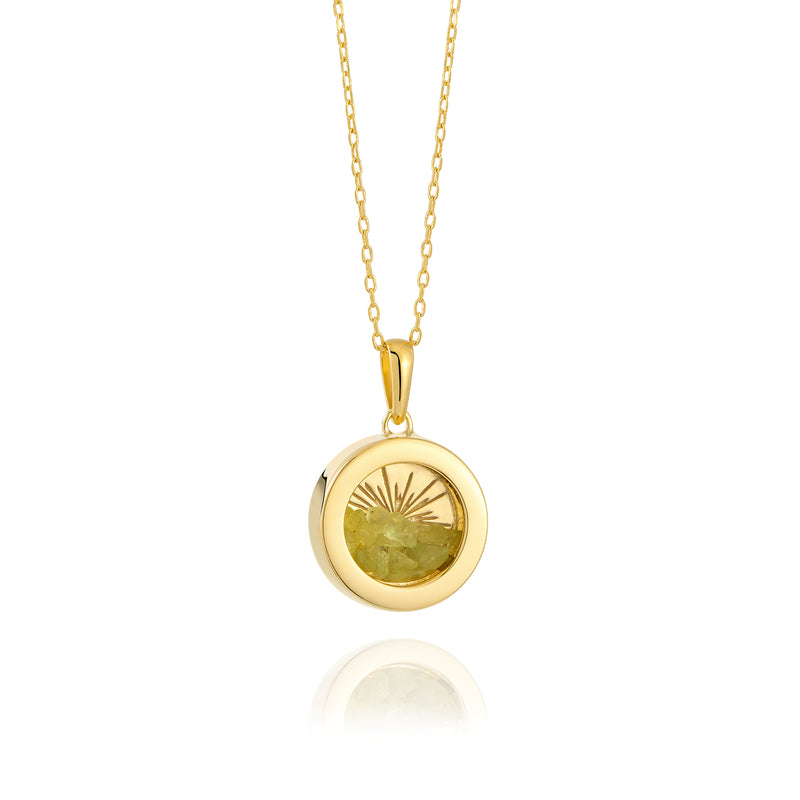 Rachel Jackson Small Deco Sun Amulet Birthstone Necklace Peridot - Gold | Mocha Australia