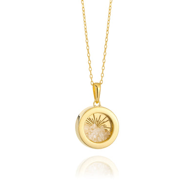 Rachel Jackson Small Deco Sun Amulet Birthstone Necklace Rock Crystal - Gold | Mocha Australia