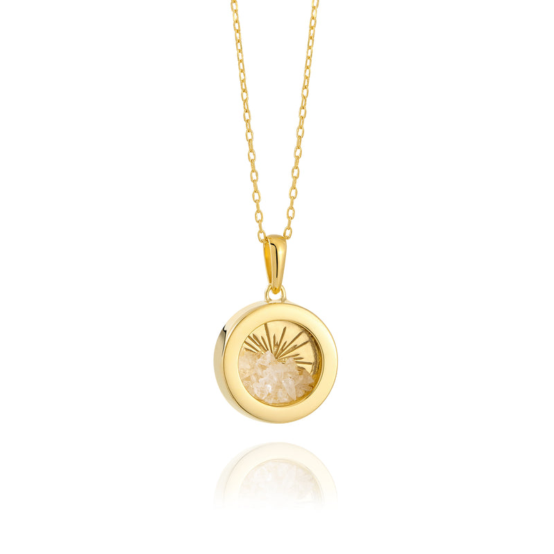 Rachel Jackson Small Deco Sun Amulet Birthstone Necklace Rock Crystal - Gold | Mocha Australia