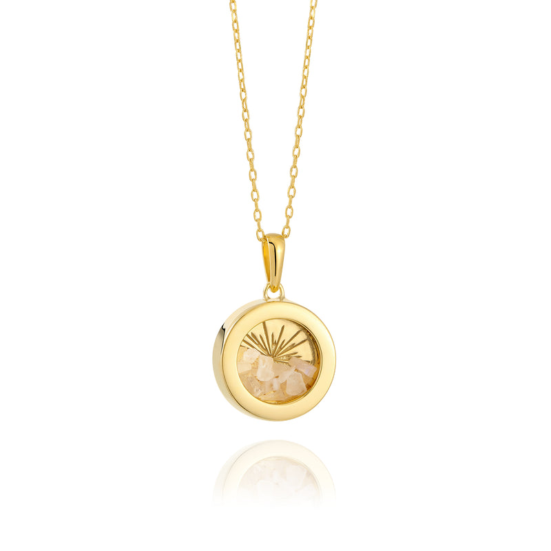 Rachel Jackson Small Deco Sun Amulet Birthstone Necklace Rainbow Moonstone - Gold | Mocha Australia