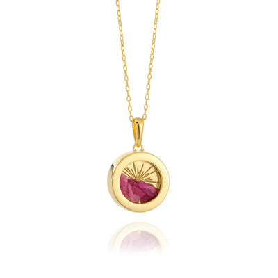 Rachel Jackson Small Deco Sun Amulet Birthstone Necklace Ruby - Gold | Mocha Australia