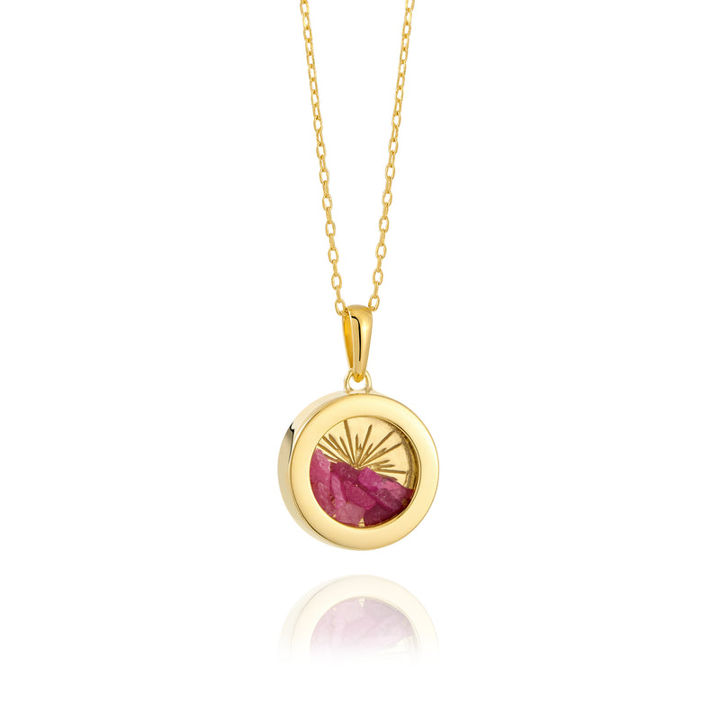 Rachel Jackson Small Deco Sun Amulet Birthstone Necklace Ruby - Gold | Mocha Australia