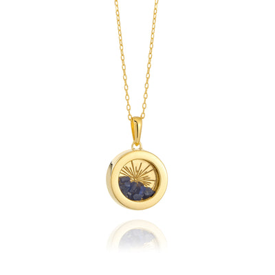 Rachel Jackson Small Deco Sun Amulet Birthstone Necklace Blue Sapphire - Gold | Mocha Australia