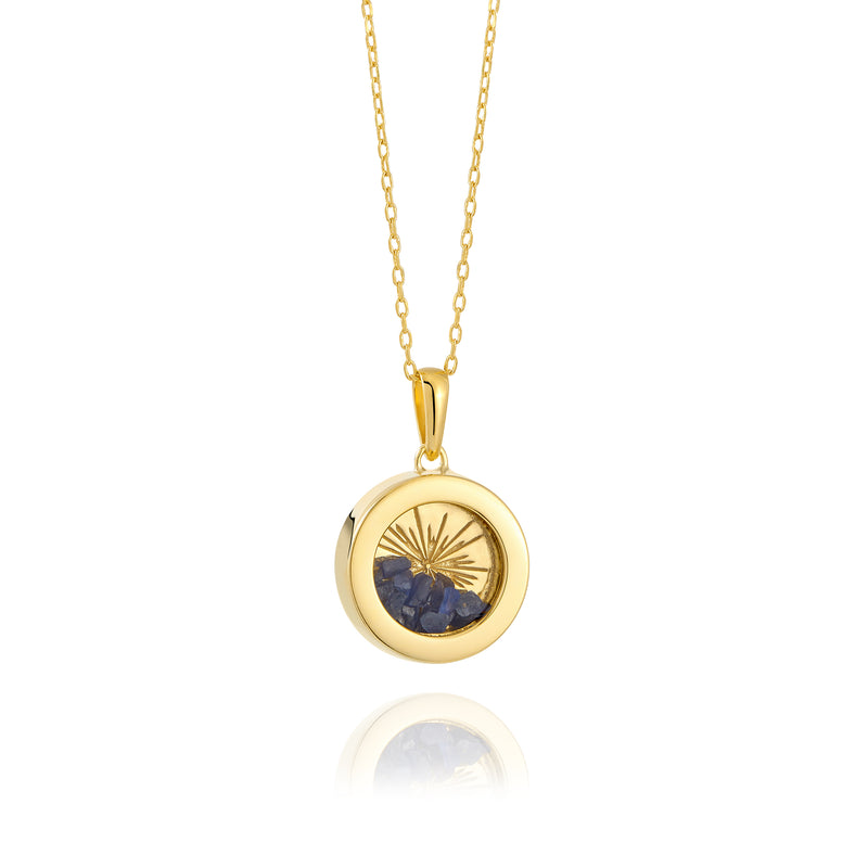 Rachel Jackson Small Deco Sun Amulet Birthstone Necklace Blue Sapphire - Gold | Mocha Australia