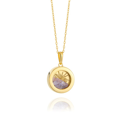 Rachel Jackson Small Deco Sun Amulet Birthstone Necklace Tanzanite - Gold | Mocha Australia