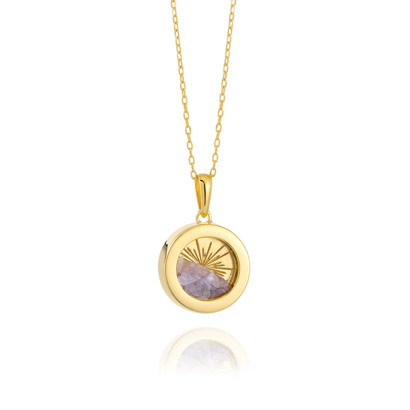 Rachel Jackson Small Deco Sun Amulet Birthstone Necklace Tanzanite - Gold | Mocha Australia