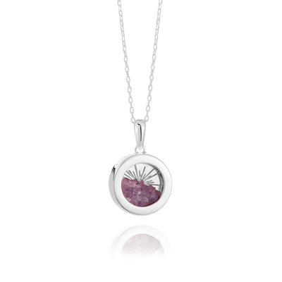 Rachel Jackson Small Deco Sun Amulet Birthstone Necklace Amethyst - Silver | Mocha Australia
