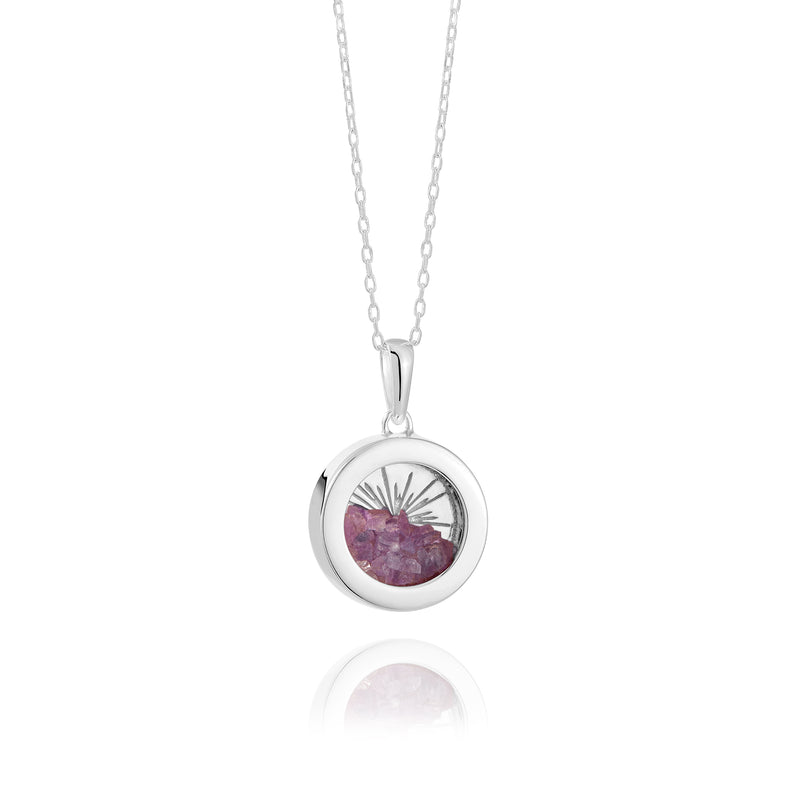 Rachel Jackson Small Deco Sun Amulet Birthstone Necklace Amethyst - Silver | Mocha Australia