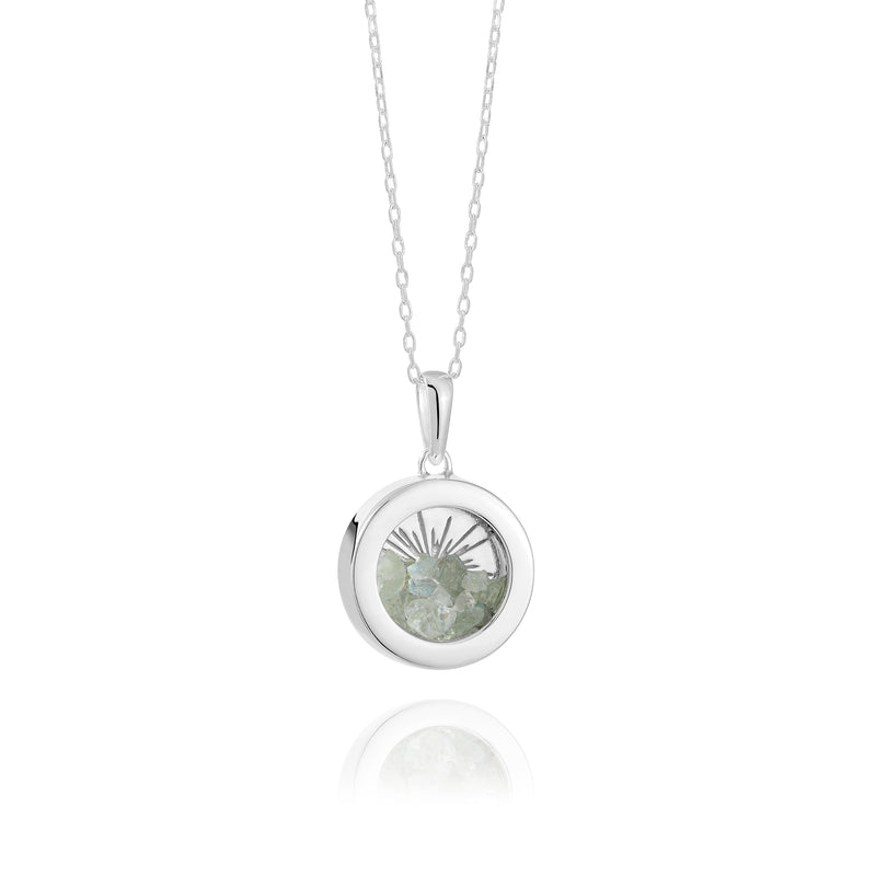 Rachel Jackson Small Deco Sun Amulet Birthstone Necklace Aquamarine - Silver | Mocha Australia
