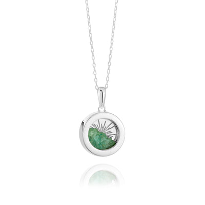 Rachel Jackson Small Deco Sun Amulet Birthstone Necklace Emerald - Silver | Mocha Australia