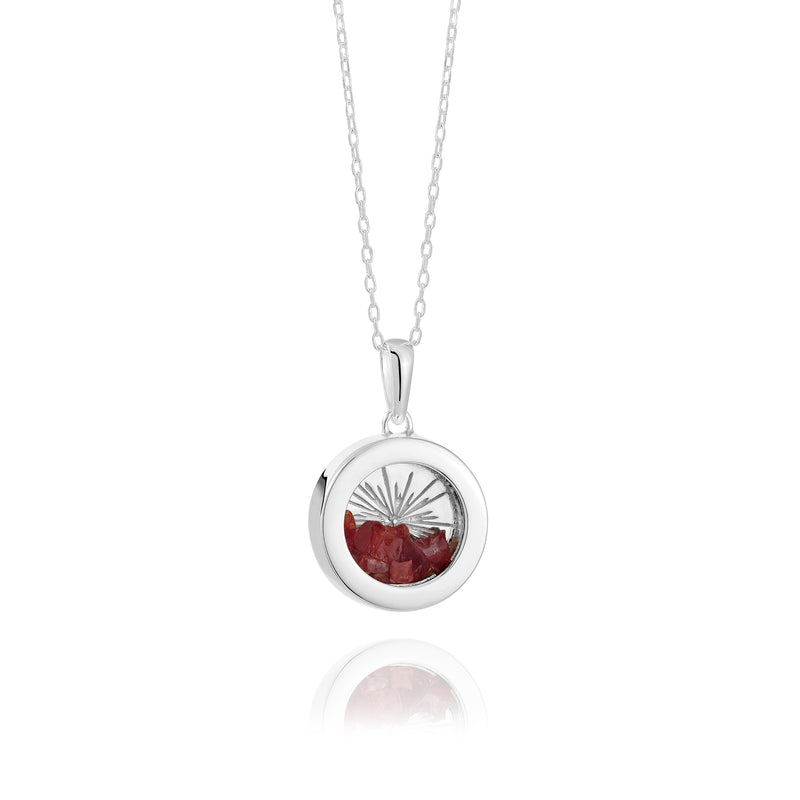 Rachel Jackson Small Deco Sun Amulet Birthstone Necklace Garnet - Silver | Mocha Australia