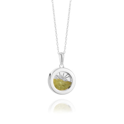 Rachel Jackson Small Deco Sun Amulet Birthstone Necklace Peridot - Silver | Mocha Australia