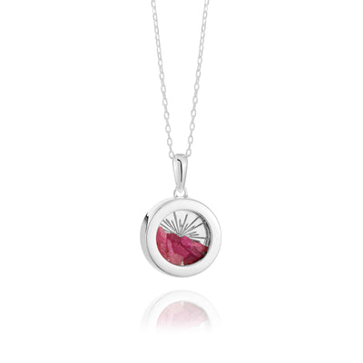 Rachel Jackson Small Deco Sun Amulet Birthstone Necklace Ruby - Silver | Mocha Australia