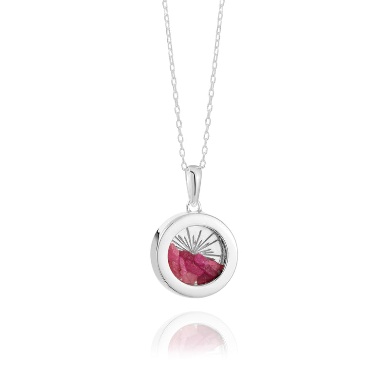 Rachel Jackson Small Deco Sun Amulet Birthstone Necklace Ruby - Silver | Mocha Australia