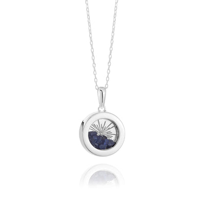 Rachel Jackson Small Deco Sun Amulet Birthstone Necklace Blue Sapphire - Silver | Mocha Australia