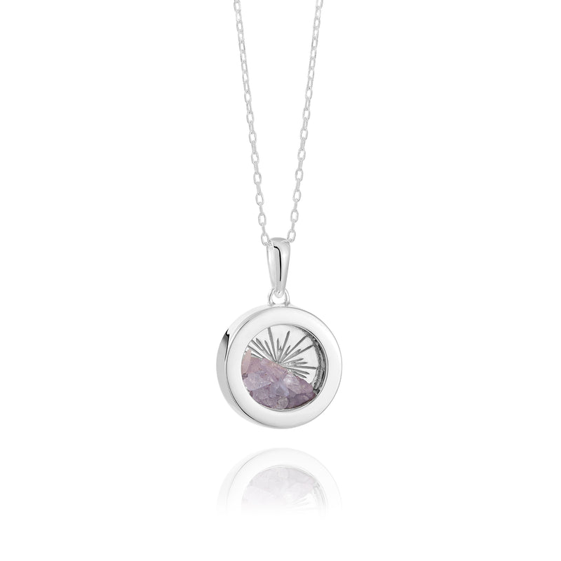 Rachel Jackson Small Deco Sun Amulet Birthstone Necklace Tanzanite - Silver | Mocha Australia