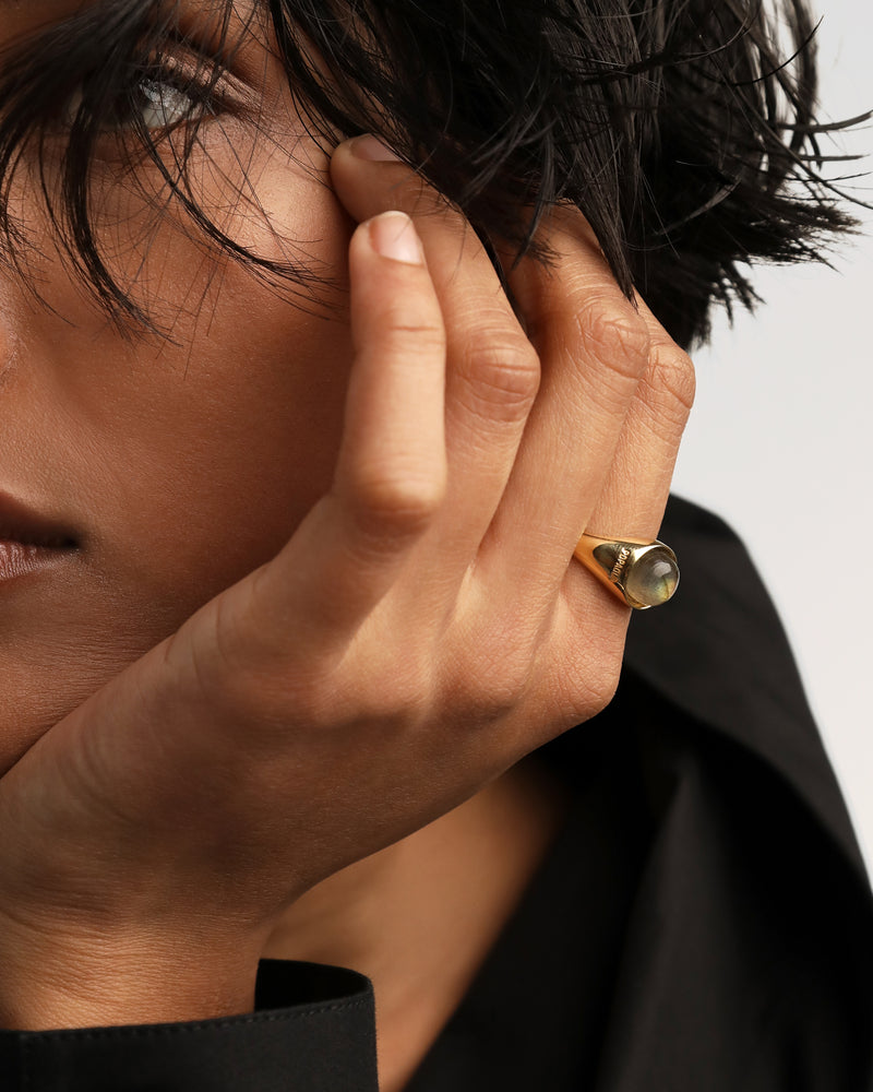 PDPAOLA Labradorite Moon Ring - Gold | Mocha Australia
