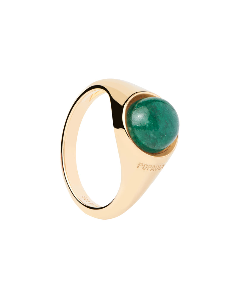 PDPAOLA Green Aventurine Moon Ring - Gold | Mocha Australia