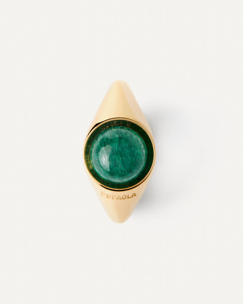 PDPAOLA Green Aventurine Moon Ring - Gold | Mocha Australia