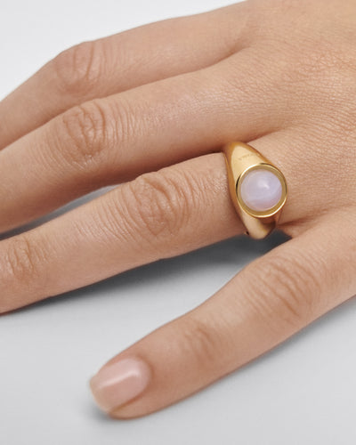 PDPAOLA Blue Lace Agate Moon Ring - Gold | Mocha Australia