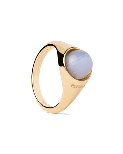 PDPAOLA Blue Lace Agate Moon Ring - Gold | Mocha Australia
