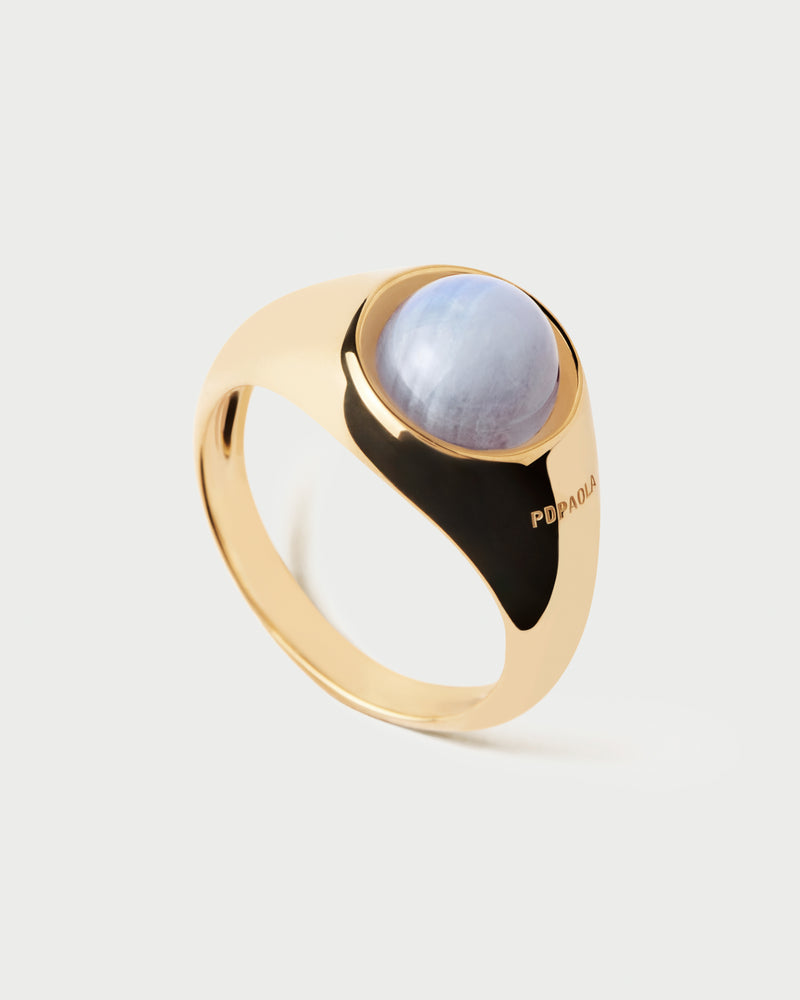 PDPAOLA Blue Lace Agate Moon Ring - Gold | Mocha Australia