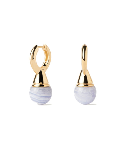 PDPAOLA Blue Lace Agate Riviera Hoops - Gold | Mocha Australia