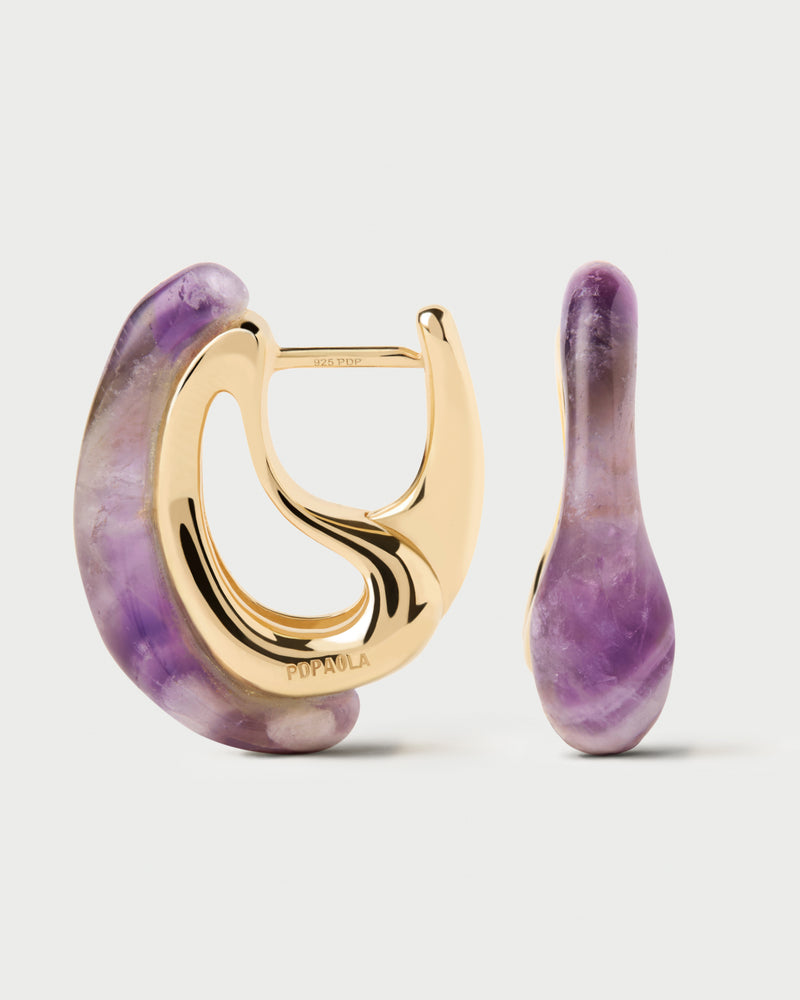 PDPAOLA Amethyst Brisa Hoop Earrings - Gold | Mocha Australia