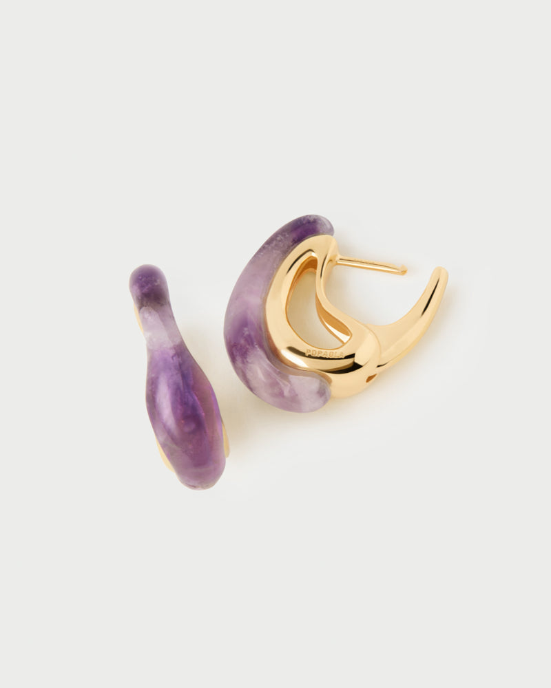 PDPAOLA Amethyst Brisa Hoop Earrings - Gold | Mocha Australia