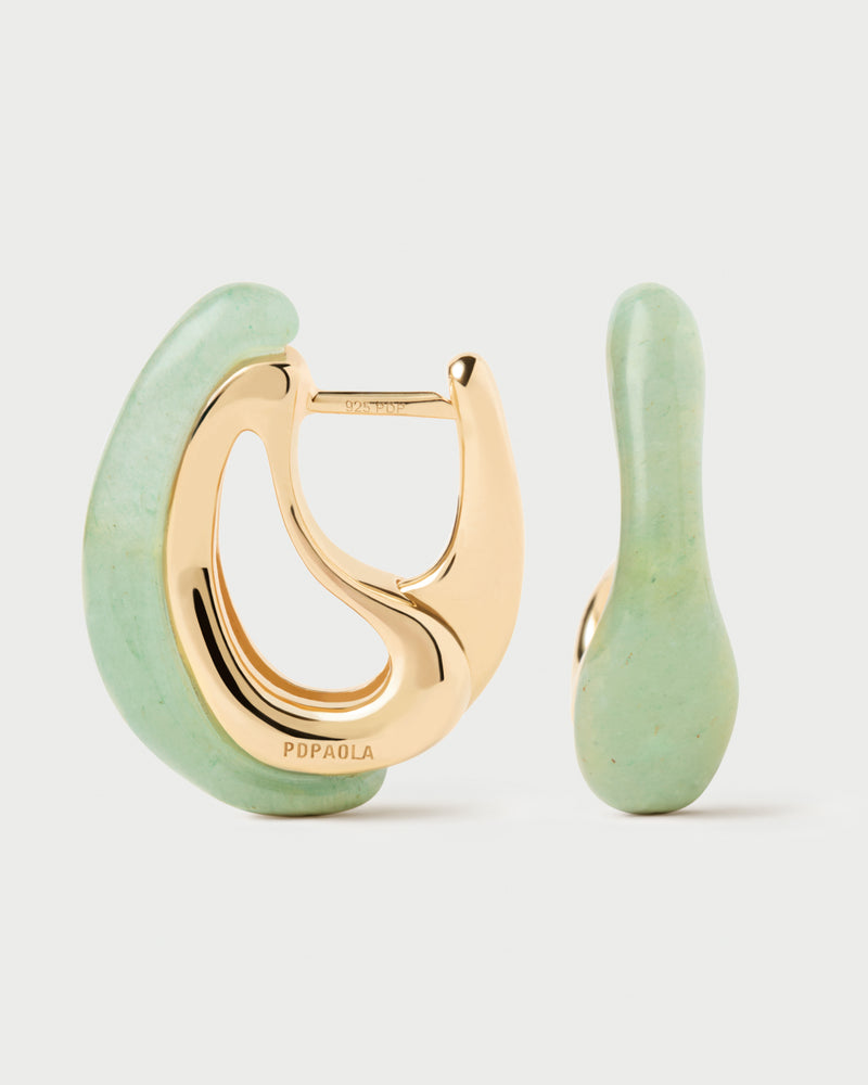 PDPAOLA Green Aventurine Brisa Hoop Earrings - Gold | Mocha Australia