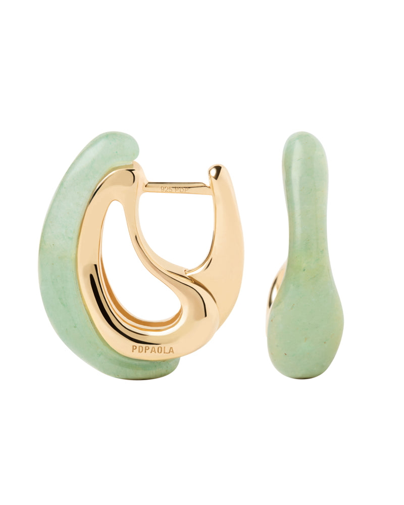 PDPAOLA Green Aventurine Brisa Hoop Earrings - Gold | Mocha Australia
