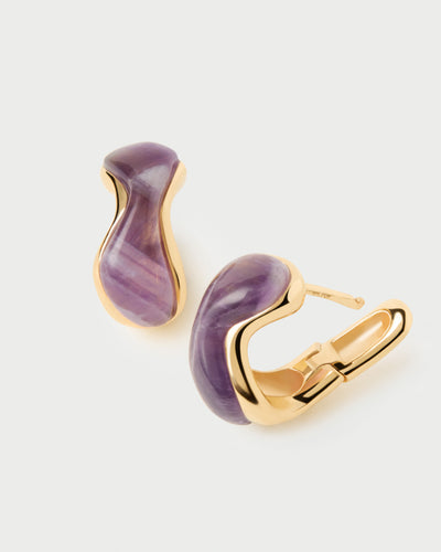 PDPAOLA Amethyst Musa Hoop Earrings - Gold | Mocha Australia