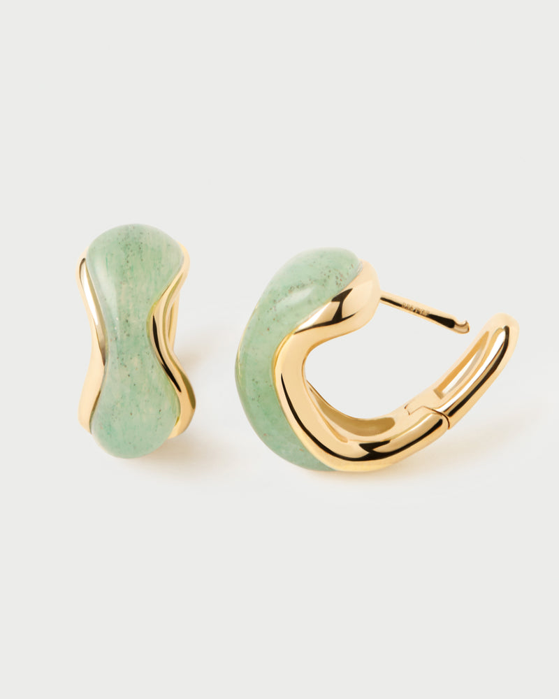 PDPAOLA Green Aventurine Musa Hoop Earrings - Gold | Mocha Australia