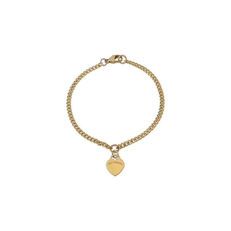Von Treskow Curb Chain Bracelet w/Mini VT Flat Heart - Gold | Mocha Australia