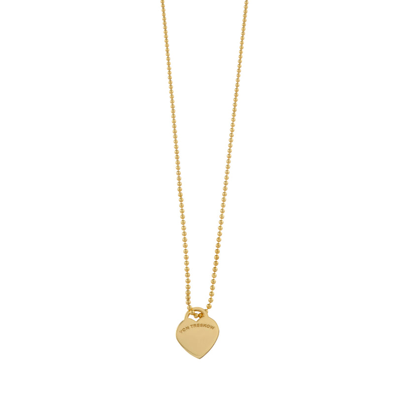 Von Treskow Yg Plated Fine Ball Chain Necklace w/ Mini Engraved VT Flat Heart | Mocha Australia