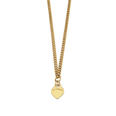 Von Treskow Yg Curb Chain Necklace w/ Mini VT Flat Heart - Gold | Mocha Australia
