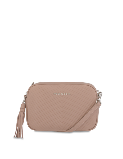 Mocha Chevron Box Leather Crossbody- Taupe | Mocha Australia