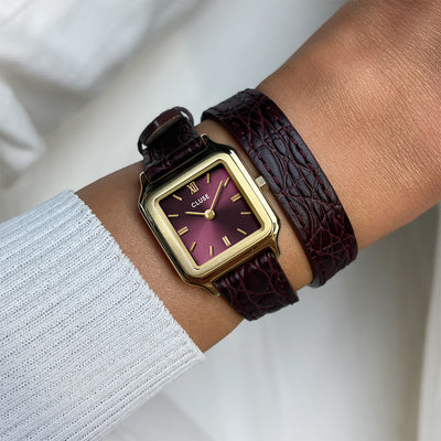 CLUSE Gracieuse Petite Double Strap - Wine Croc Leather/Gold