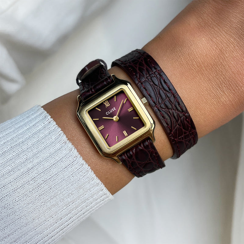 CLUSE Gracieuse Petite Double Strap - Wine Croc Leather/Gold