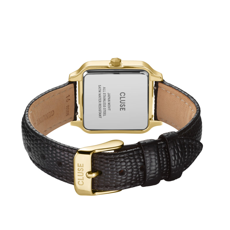 CLUSE Gracieuse Watch Black Lizard Leather - Gold | Mocha Australia