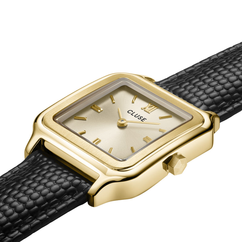 CLUSE Gracieuse Watch Black Lizard Leather - Gold | Mocha Australia