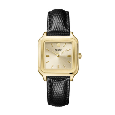CLUSE Gracieuse Watch Black Lizard Leather - Gold | Mocha Australia