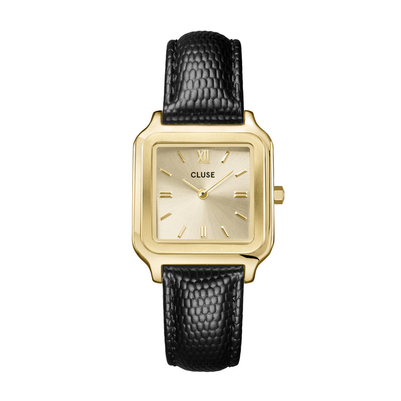 CLUSE Gracieuse Watch Black Lizard Leather - Gold | Mocha Australia